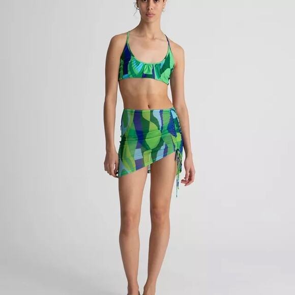 HOSBJERG Ginny Mesh Skirt Ruched Sarong Size S Green/Blue - Picture 1 of 6